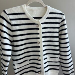 Elegant Black and White Striped Women's Cardigan